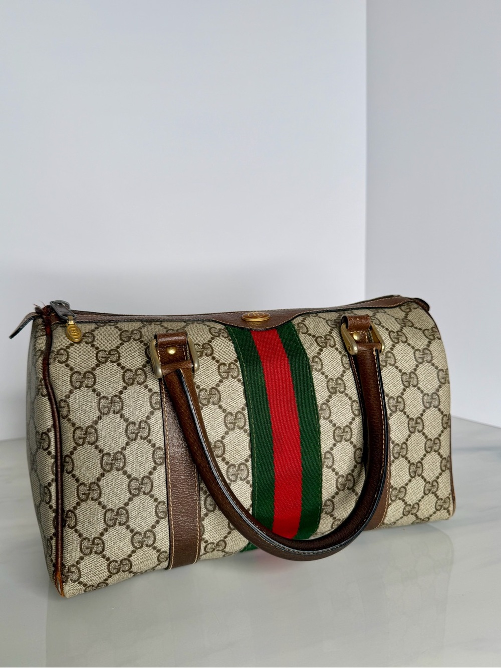 Vintage Gucci GG Supreme Web Boston Speedy Bag Brown Tan Monogram - Picture 4 of 14